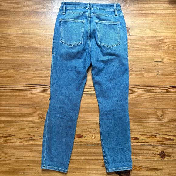 Good American Indigo high rise medium wash distressed ankle jeans SIZE 8 - Picture 6 of 6